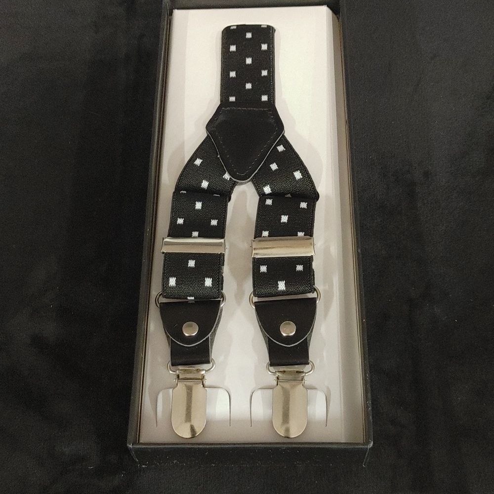 MEN'S FERRECCI BLK-WHT DOT CLIP END SUSPENDERS.